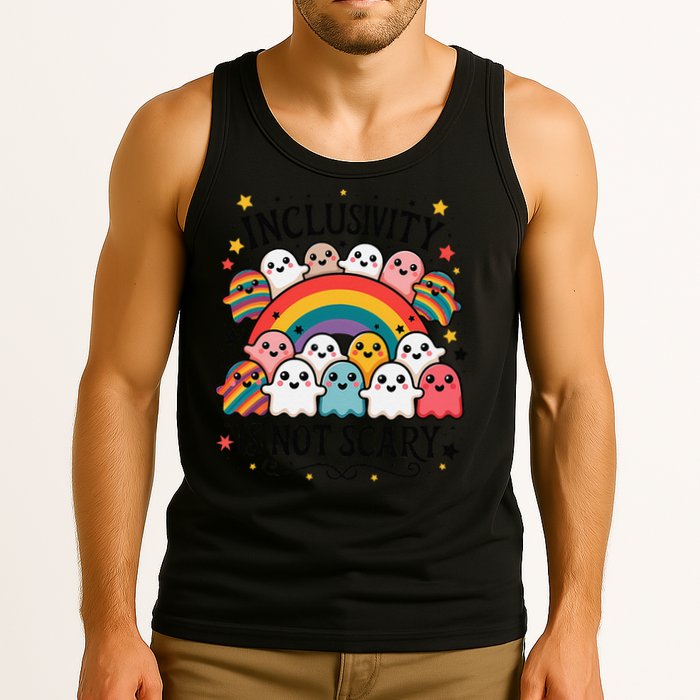 Inclusivity Is Not Scary  Cute Ghost Welcome Here Funny Tank Top