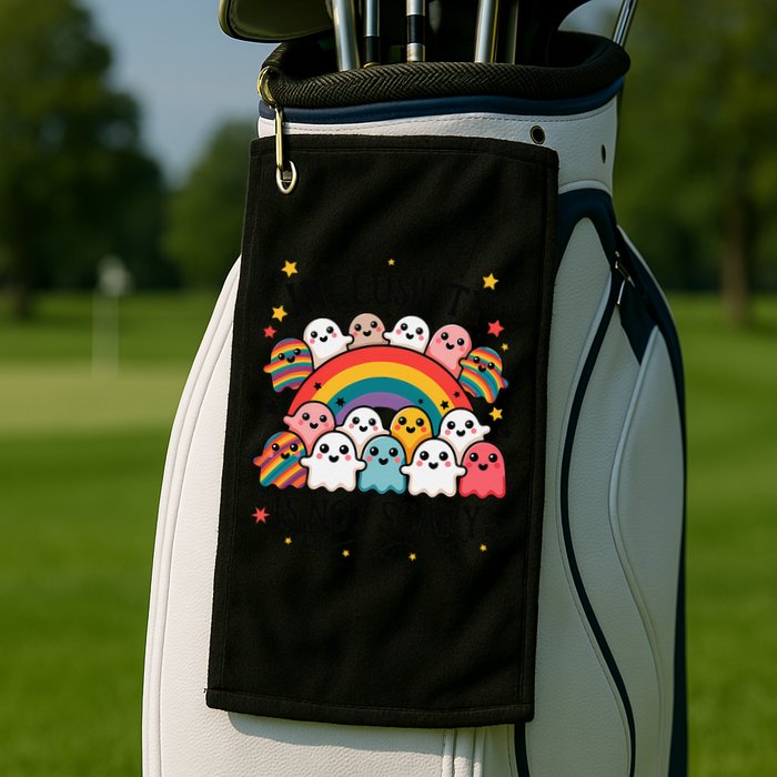 Inclusivity Is Not Scary  Cute Ghost Welcome Here Funny Golf Towel