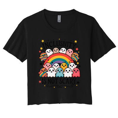 Inclusivity Is Not Scary  Cute Ghost Welcome Here Funny Crop Top