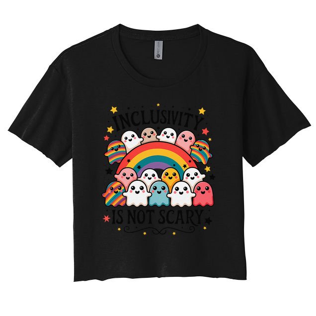 Inclusivity Is Not Scary  Cute Ghost Welcome Here Funny Crop Top
