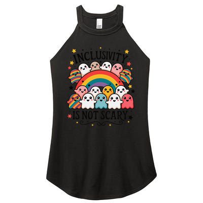 Inclusivity Is Not Scary  Cute Ghost Welcome Here Funny Women's Perfect Tri Rocker Tank
