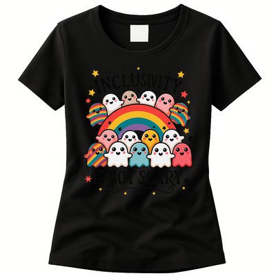 Inclusivity Is Not Scary  Cute Ghost Welcome Here Funny Womens T-Shirt