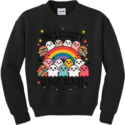 Inclusivity Is Not Scary  Cute Ghost Welcome Here Funny Kids Sweatshirt