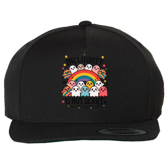 Inclusivity Is Not Scary  Cute Ghost Welcome Here Funny Wool Snapback Cap
