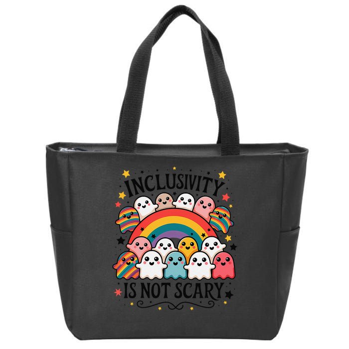 Inclusivity Is Not Scary  Cute Ghost Welcome Here Funny Zip Tote Bag