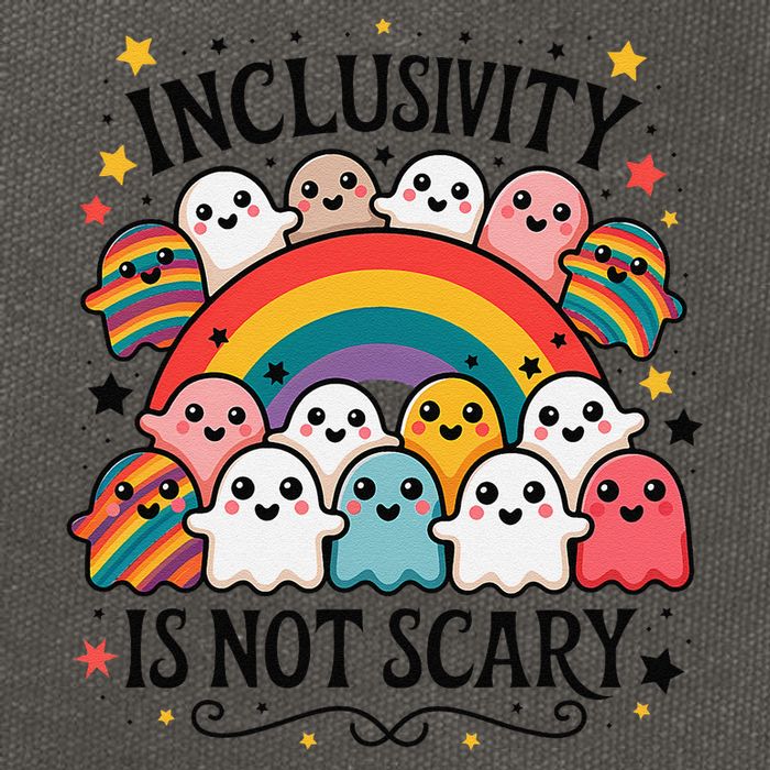 Inclusivity Is Not Scary  Cute Ghost Welcome Here Funny Cotton Canvas Backpack