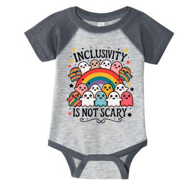 Inclusivity Is Not Scary  Cute Ghost Welcome Here Funny Infant Baby Jersey Bodysuit