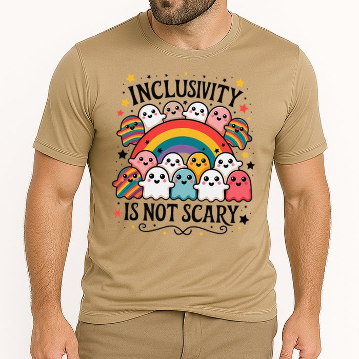 Inclusivity Is Not Scary  Cute Ghost Welcome Here Funny Performance Shirt