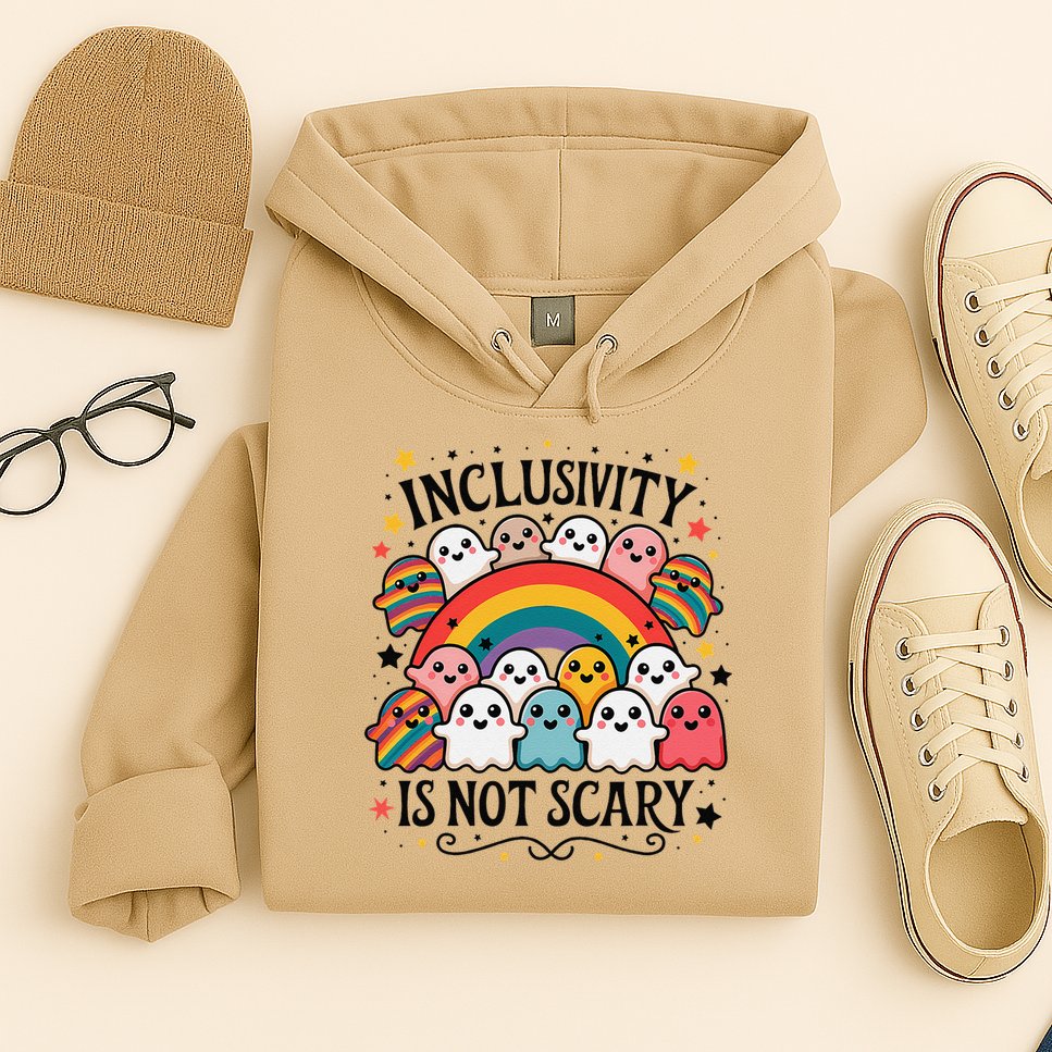 Inclusivity Is Not Scary  Cute Ghost Welcome Here Funny Hoodie