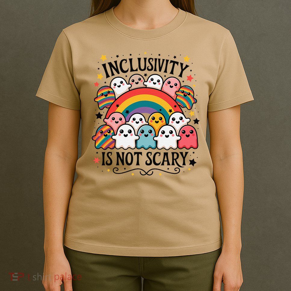 Inclusivity Is Not Scary  Cute Ghost Welcome Here Funny T-Shirt