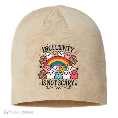 Inclusivity Is Not Scary  Cute Ghost Welcome Here Funny Sustainable Beanie