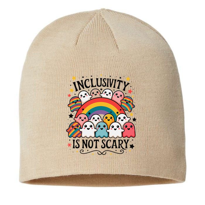 Inclusivity Is Not Scary  Cute Ghost Welcome Here Funny Sustainable Beanie