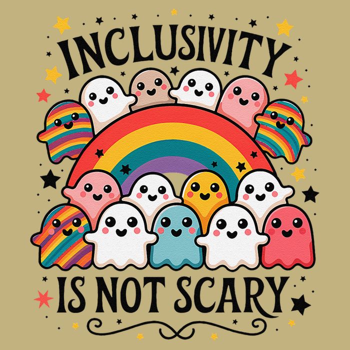 Inclusivity Is Not Scary  Cute Ghost Welcome Here Funny Sustainable Beanie