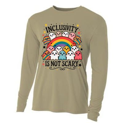 Inclusivity Is Not Scary  Cute Ghost Welcome Here Funny Cooling Performance Long Sleeve Crew