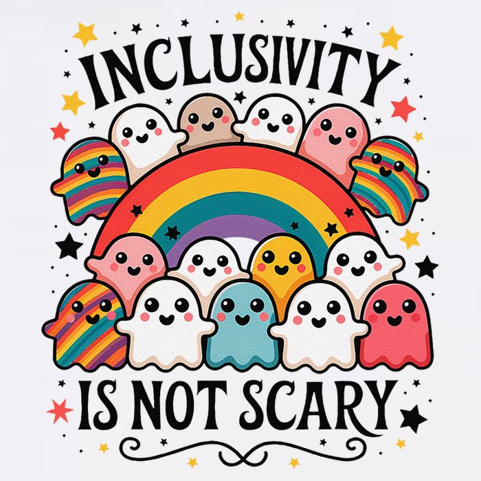 Inclusivity Is Not Scary  Cute Ghost Welcome Here Funny Garment-Dyed Sweatshirt