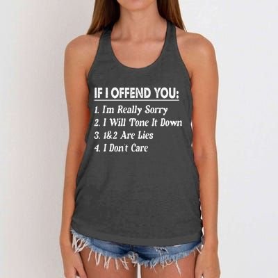 If I Offend You 1 IM Really Sorry 2 I Will Tone It Down Women's Knotted Racerback Tank