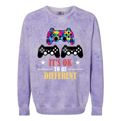 It Is Ok To Be A Different Video Game Autism Awareness Funny Gift Colorblast Crewneck Sweatshirt