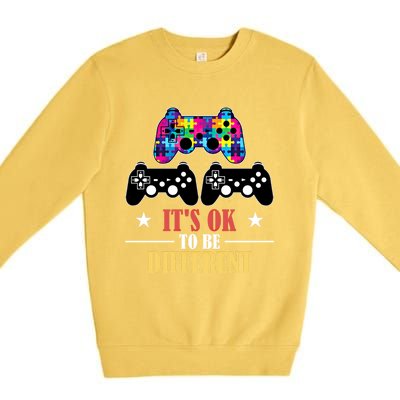 It Is Ok To Be A Different Video Game Autism Awareness Funny Gift Premium Crewneck Sweatshirt