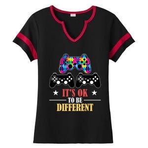 It Is Ok To Be A Different Video Game Autism Awareness Funny Gift Ladies Halftime Notch Neck Tee