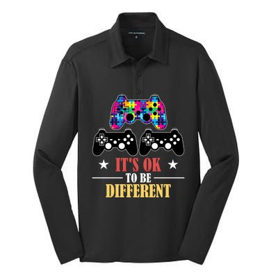 It Is Ok To Be A Different Video Game Autism Awareness Funny Gift Silk Touch Performance Long Sleeve Polo