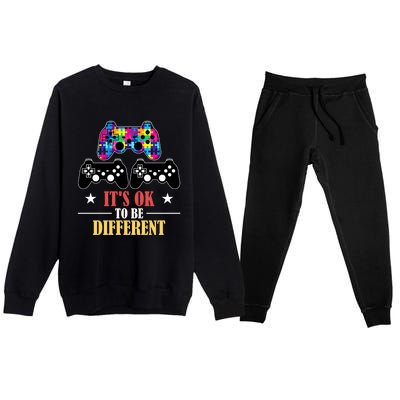 It Is Ok To Be A Different Video Game Autism Awareness Funny Gift Premium Crewneck Sweatsuit Set