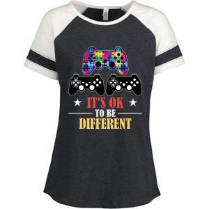 It Is Ok To Be A Different Video Game Autism Awareness Funny Gift Enza Ladies Jersey Colorblock Tee