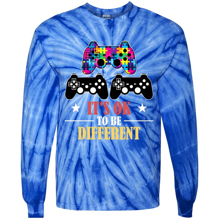 It Is Ok To Be A Different Video Game Autism Awareness Funny Gift Tie-Dye Long Sleeve Shirt