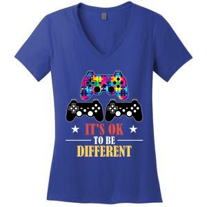 It Is Ok To Be A Different Video Game Autism Awareness Funny Gift Women's V-Neck T-Shirt