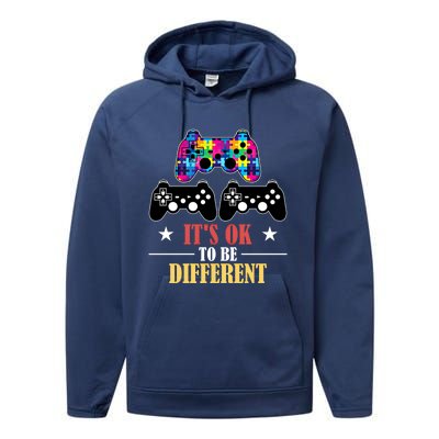 It Is Ok To Be A Different Video Game Autism Awareness Funny Gift Performance Fleece Hoodie