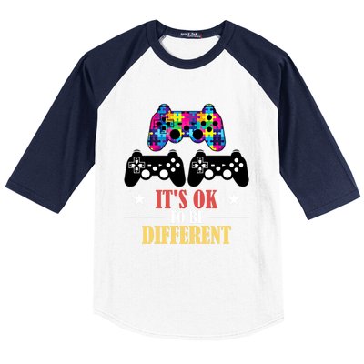 It Is Ok To Be A Different Video Game Autism Awareness Funny Gift Baseball Sleeve Shirt