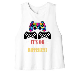 It Is Ok To Be A Different Video Game Autism Awareness Funny Gift Women's Racerback Cropped Tank