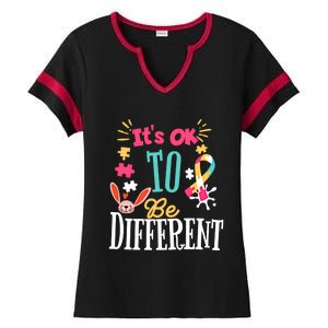 It Is Ok To Be Different Happy Easter Day Autism Awareness Great Gift Ladies Halftime Notch Neck Tee