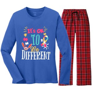 It Is Ok To Be Different Happy Easter Day Autism Awareness Great Gift Women's Long Sleeve Flannel Pajama Set 