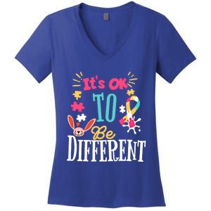 It Is Ok To Be Different Happy Easter Day Autism Awareness Great Gift Women's V-Neck T-Shirt