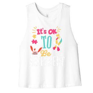 It Is Ok To Be Different Happy Easter Day Autism Awareness Great Gift Women's Racerback Cropped Tank