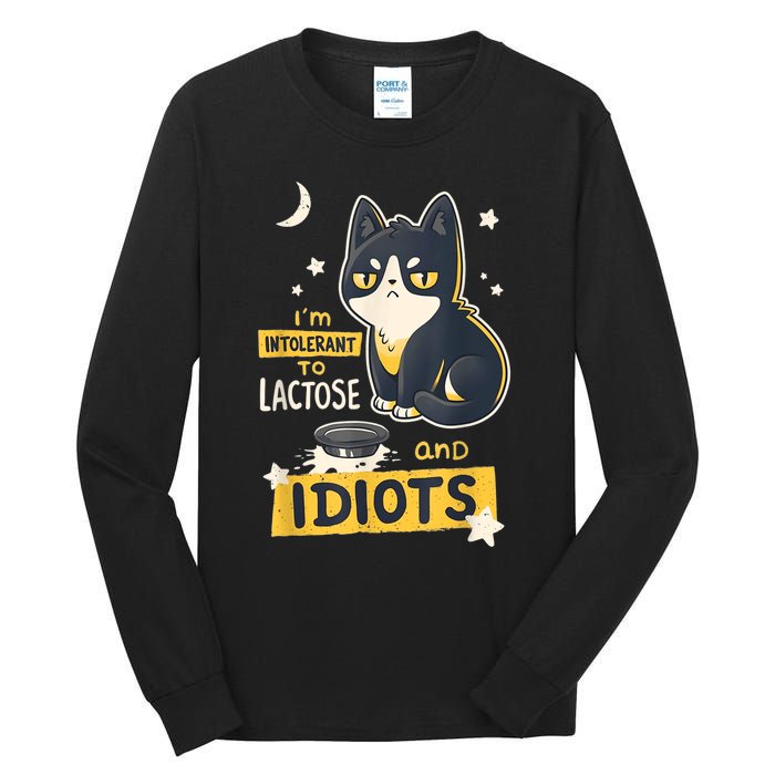 IM Intolerant O Lactose And Idiots Funny Cat Lover Tall Long Sleeve T-Shirt