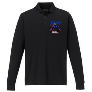  Donald Pump Swole America Trump Weight Lifting Gym Fitness   Performance Long Sleeve Polo