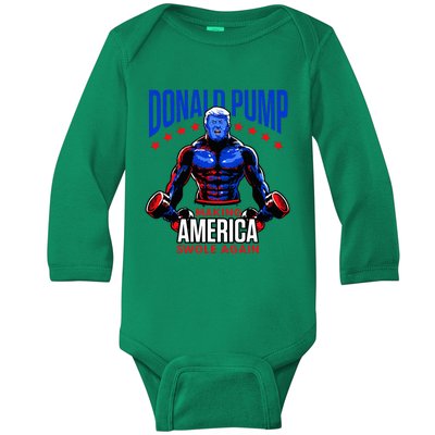  Donald Pump Swole America Trump Weight Lifting Gym Fitness   Baby Long Sleeve Bodysuit