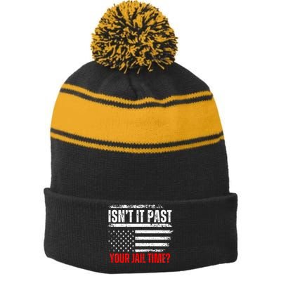 IsnT It Past Your Jail Time Funny Prisoner Stripe Pom Pom Beanie