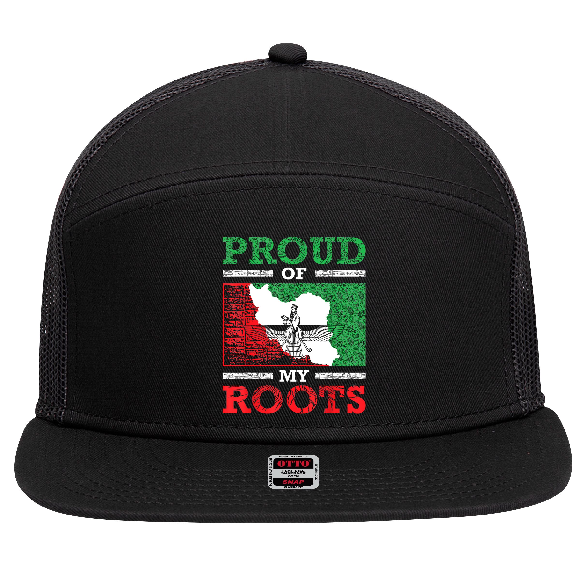 Iran Iranian Persian Irani Flag Iran Roots Farsi Irani Iran 7 Panel Mesh Trucker Snapback Hat