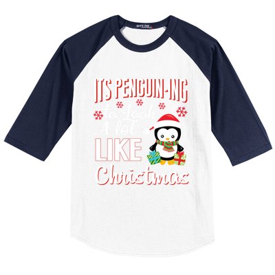 It Is Penguining To Look A Lot Like Christmas Penguin Baseball Sleeve Shirt