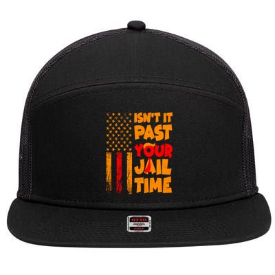 Isnt It Past Your Jail Time Anti Trump Distressed Usa Flag 7 Panel Mesh Trucker Snapback Hat