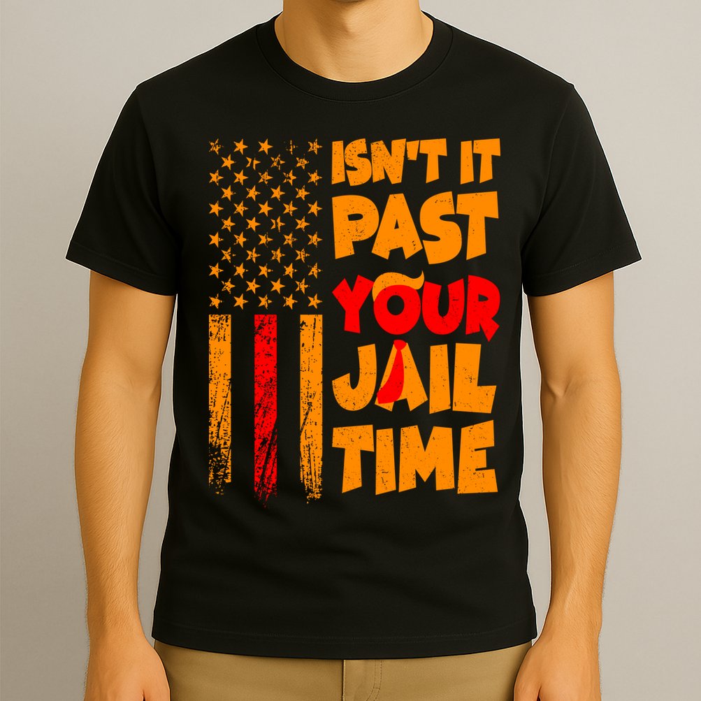 Isnt It Past Your Jail Time Anti Trump Distressed Usa Flag T-Shirt