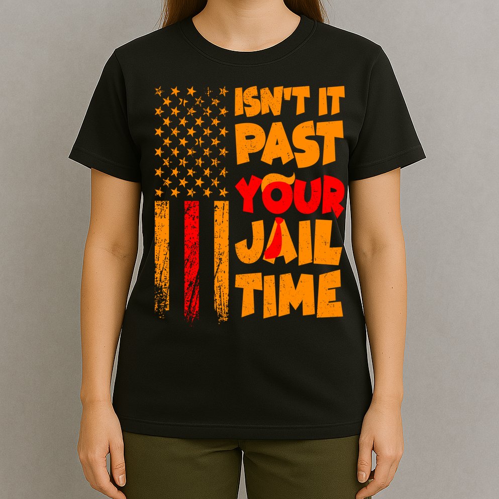 Isnt It Past Your Jail Time Anti Trump Distressed Usa Flag T-Shirt