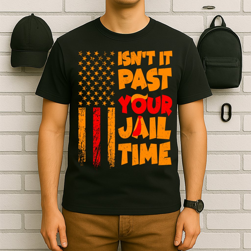 Isnt It Past Your Jail Time Anti Trump Distressed Usa Flag T-Shirt