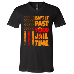 Isnt It Past Your Jail Time Anti Trump Distressed Usa Flag V-Neck T-Shirt