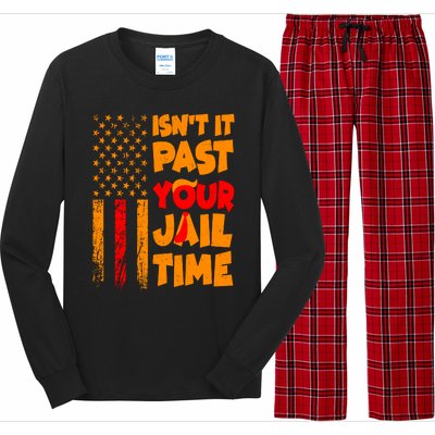 Isnt It Past Your Jail Time Anti Trump Distressed Usa Flag Long Sleeve Pajama Set