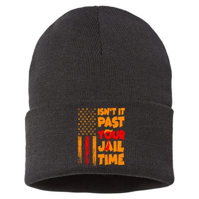 Isnt It Past Your Jail Time Anti Trump Distressed Usa Flag Sustainable Knit Beanie