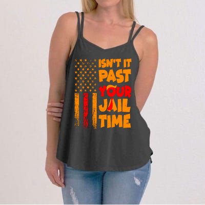 Isnt It Past Your Jail Time Anti Trump Distressed Usa Flag Women's Strappy Tank