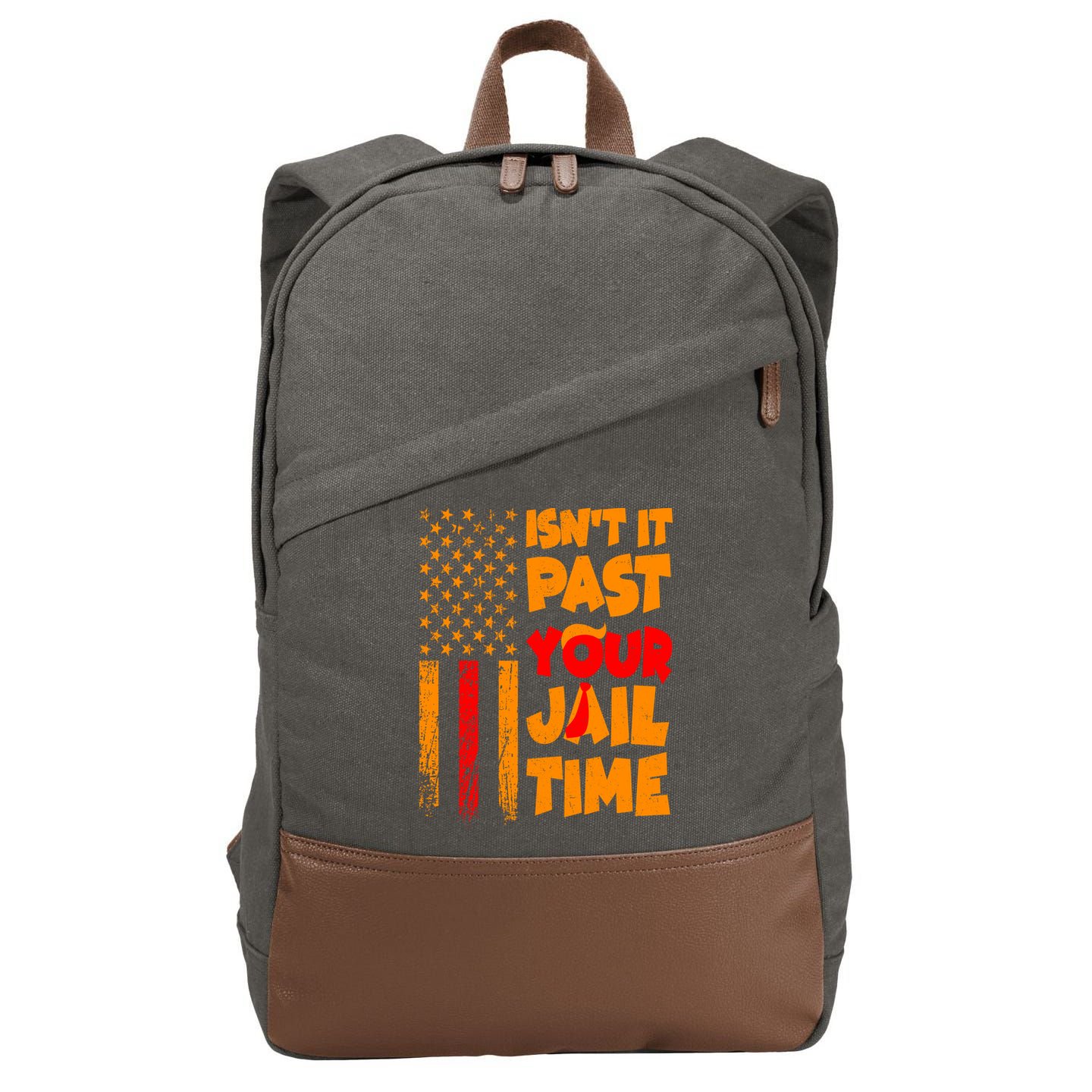 Isnt It Past Your Jail Time Anti Trump Distressed Usa Flag Cotton Canvas Backpack